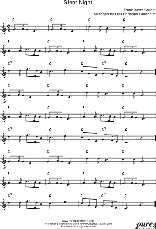 Product picture Silent Night Pure Sheet Music Solo for Violin, Arranged by Lars Christian Lundholm