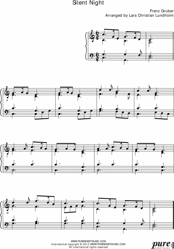 Product picture Silent Night Pure Sheet Music for Piano, Arranged by Lars Christian Lundholm