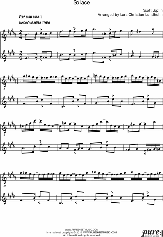 Product picture Solace Pure Sheet Music Duet for Baritone Saxophone and Bb Instrument, Arranged by Lars Christian Lundholm