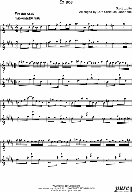 Product picture Solace Pure Sheet Music Duet for Baritone Saxophone and Eb Instrument, Arranged by Lars Christian Lundholm