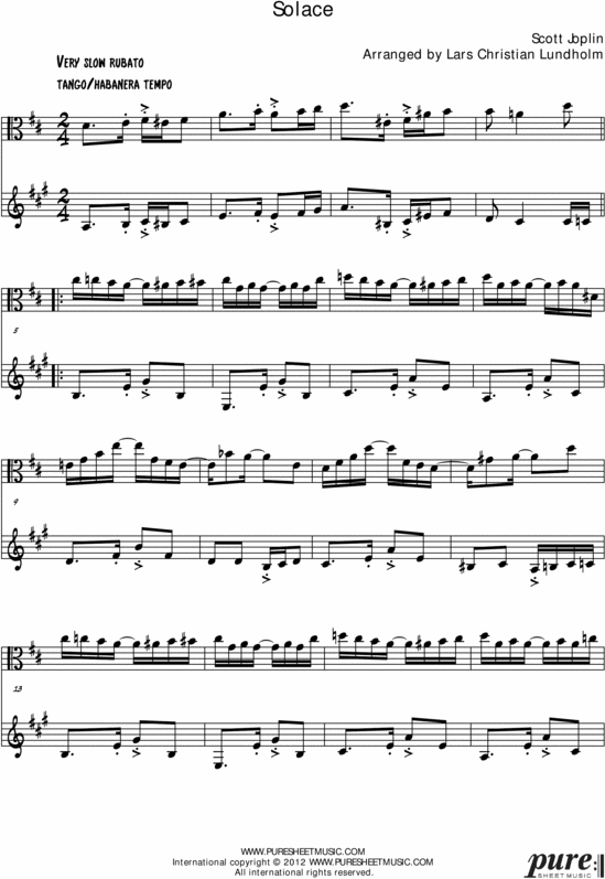 Product picture Solace Pure Sheet Music Duet for Viola and F Instrument, Arranged by Lars Christian Lundholm