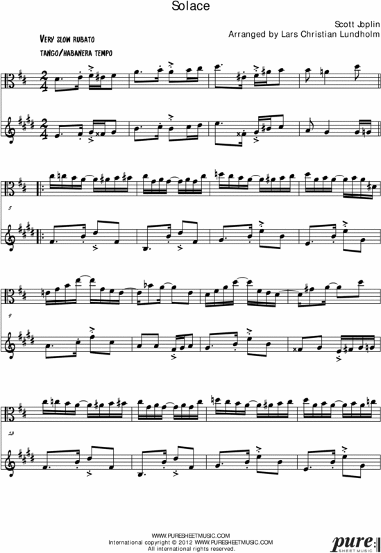 Product picture Solace Pure Sheet Music Duet for Viola and Tenor Saxophone, Arranged by Lars Christian Lundholm