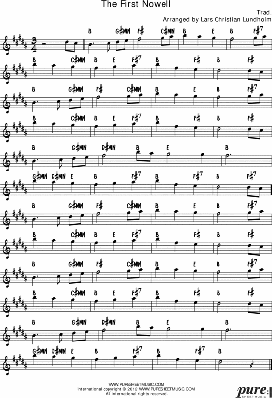 Product picture The First Nowell Pure Sheet Music Solo for Eb Instrument, Arranged by Lars Christian Lundholm