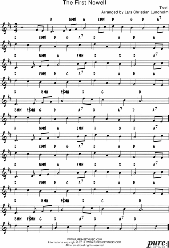 Product picture The First Nowell Pure Sheet Music Solo for Guitar, Arranged by Lars Christian Lundholm