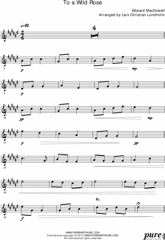 Product picture To a Wild Rose Pure Sheet Music for Piano and C Instrument, Arranged by Lars Christian Lundholm