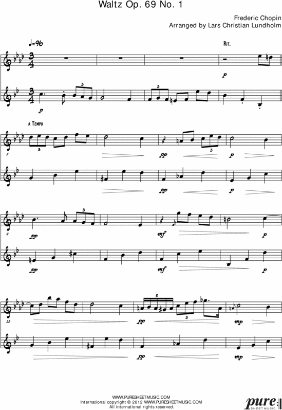 Product picture Waltz Op. 69 No. 1 Pure Sheet Music Duet for Oboe and Bb Instrument, Arranged by Lars Christian Lundholm