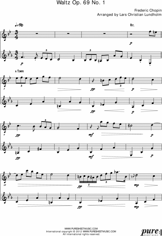 Product picture Waltz Op. 69 No. 1 Pure Sheet Music Duet for Tenor Saxophone and French Horn, Arranged by Lars Christian Lundholm