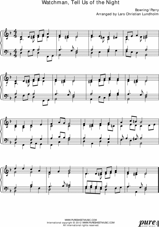 Product picture Watchman, Tell Us of the Night Pure Sheet Music for Piano, Arranged by Lars Christian Lundholm