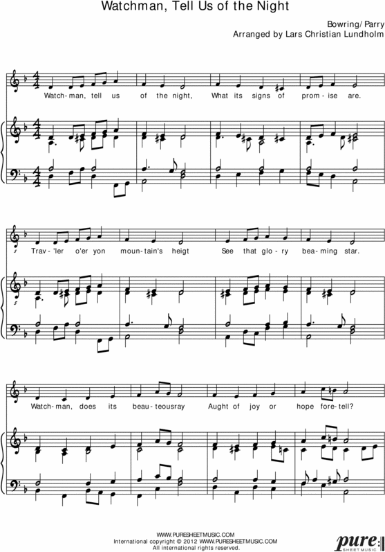 Product picture Watchman, Tell Us of the Night Pure Sheet Music for Piano and Voice, Arranged by Lars Christian Lundholm