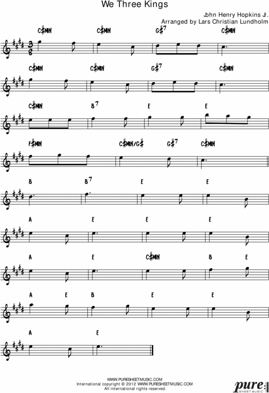Product picture We Three Kings Pure Sheet Music Solo for Eb Instrument, Arranged by Lars Christian Lundholm