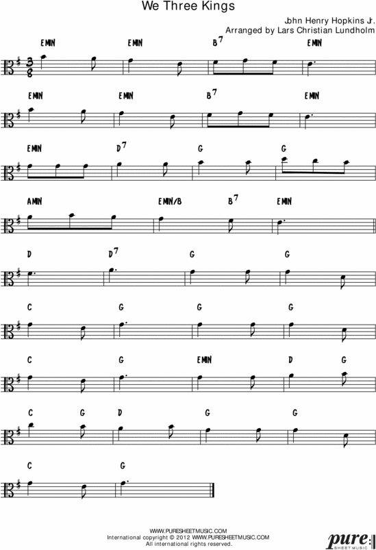 Product picture We Three Kings Pure Sheet Music Solo for Viola, Arranged by Lars Christian Lundholm