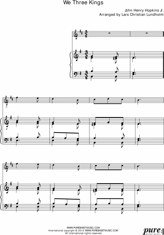 Product picture We Three Kings Pure Sheet Music for Piano and F Instrument, Arranged by Lars Christian Lundholm