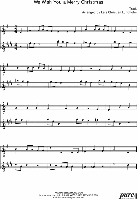 Product picture We Wish You a Merry Christmas Pure Sheet Music Duet for Flute and Baritone Saxophone, Arranged by Lars Christian Lundholm