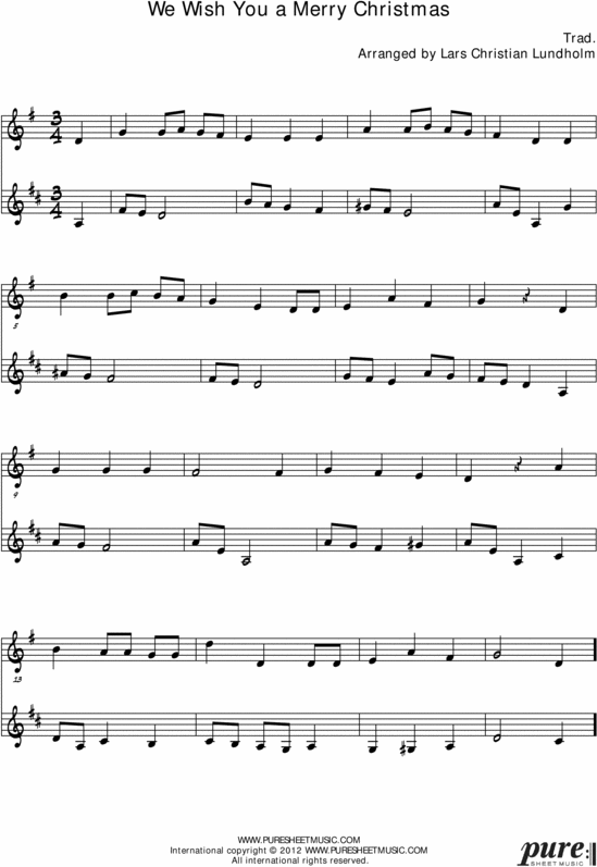 Product picture We Wish You a Merry Christmas Pure Sheet Music Duet for Violin and F Instrument, Arranged by Lars Christian Lundholm